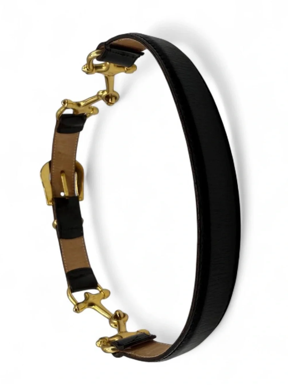 Horsebit Black faux leather belt